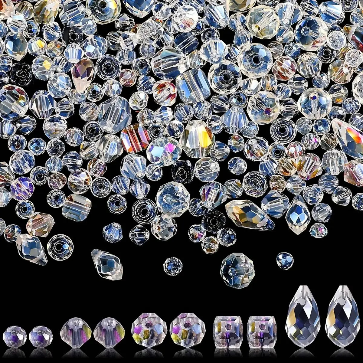 300 Pieces Mixed Crystal Glass Beads Variety Pack for DIY Crafts and Jewelry Making