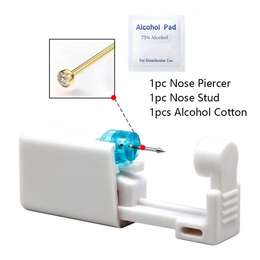Disposable Nose Piercing Gun Kit with Built-In Crystal Nose Stud for Easy Piercing