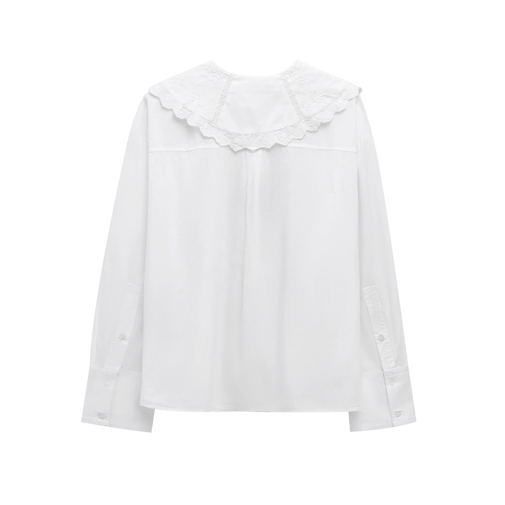 Women's Long Sleeve Lace Up Doll Collar Blouse Single Breasted Chic Street Style Shirt for Spring and Autumn