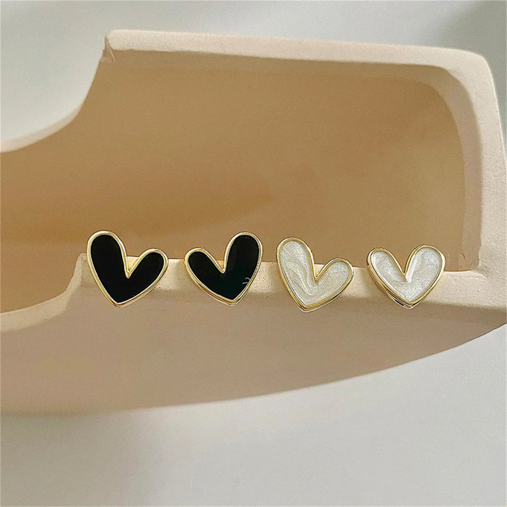 Korean Cute Heart Stud Earrings for Women with Blue Glaze Aesthetic Geometric Design Minimalist Jewelry Gift