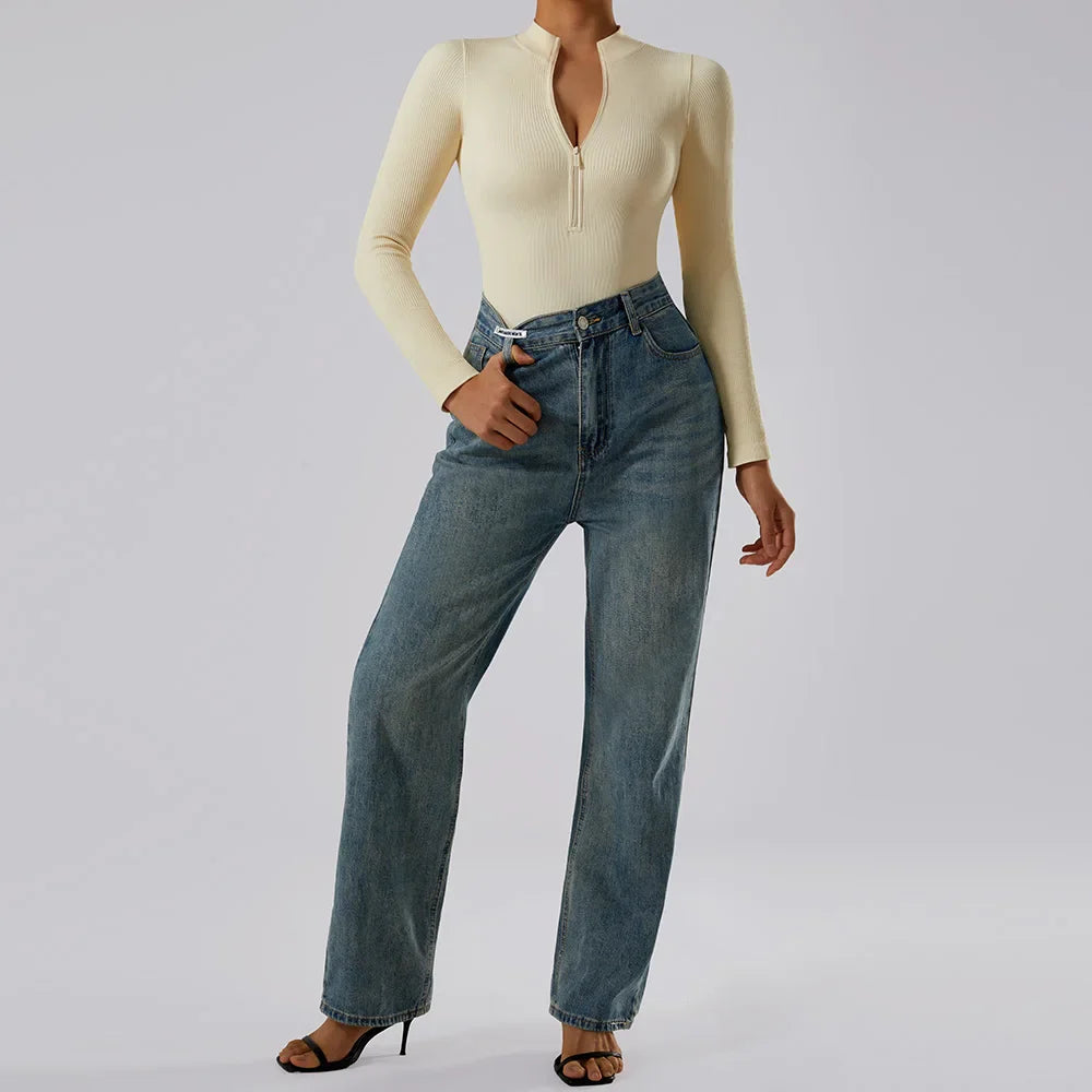 Bodycon Long Sleeve Jumpsuit for Women Zipper Romper Playsuit Fashion Streetwear Autumn Winter Slim Fit Bodysuit