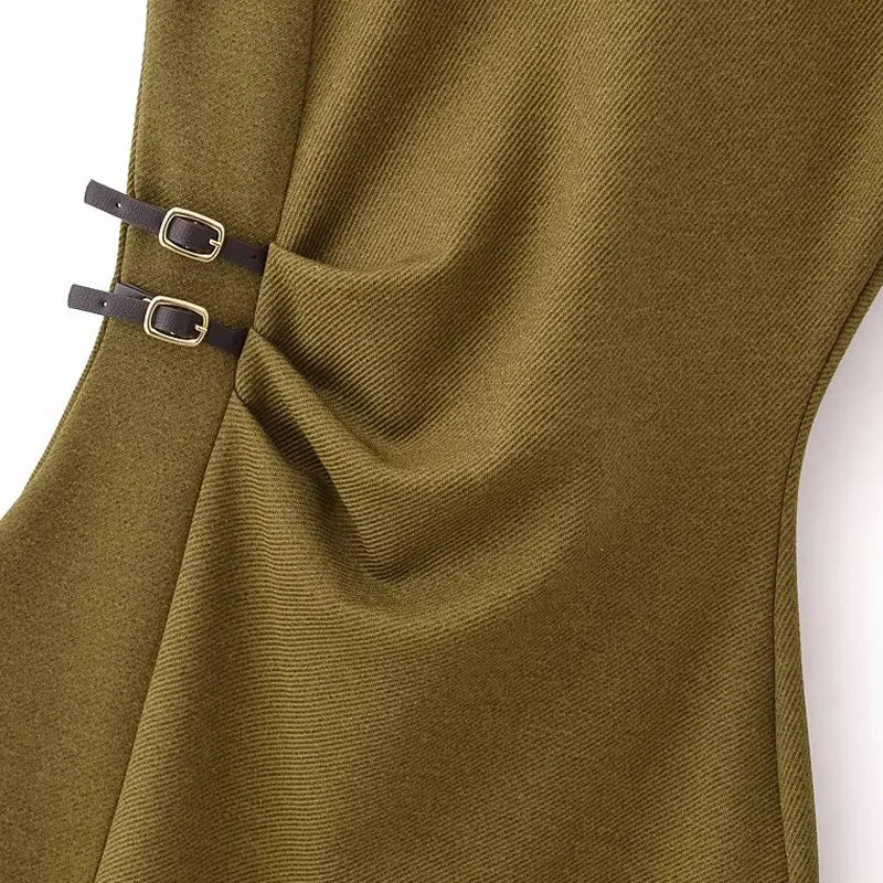 Green Ruffled Sleeveless Midi Dress For Summer Women