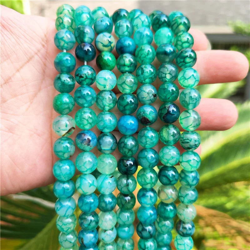 Natural Green Dragon Agate Round Loose Spacer Beads for DIY Jewelry Making Bracelet and Necklace Accessories 4 6 8 10MM