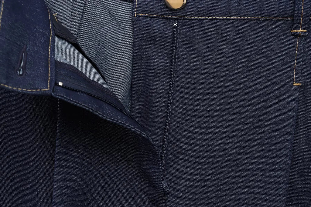 Fashion Women Solid Jacket and Wide Leg Pant Set with Cropped Coat and Zipper Details