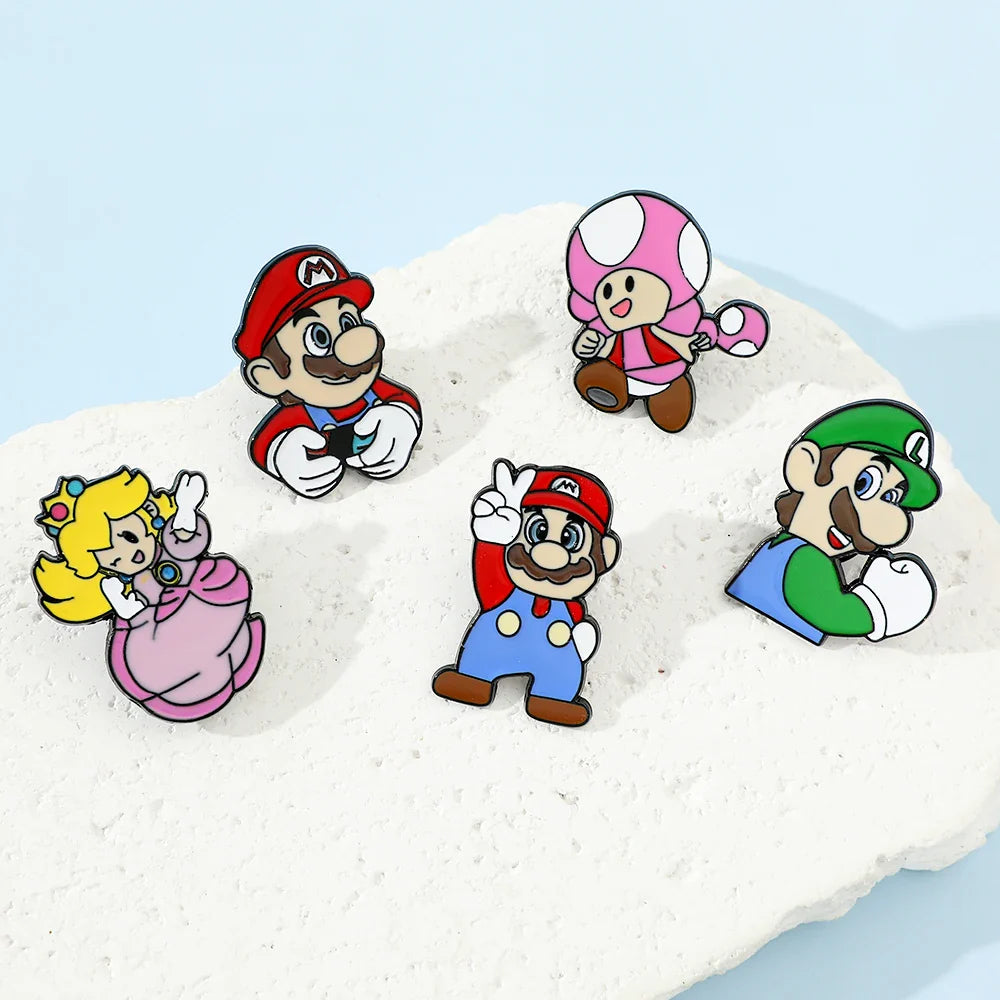 5 Pcs Super Mario Metal Brooch Set Enamel Lapel Pins for Backpack and Clothing Accessories