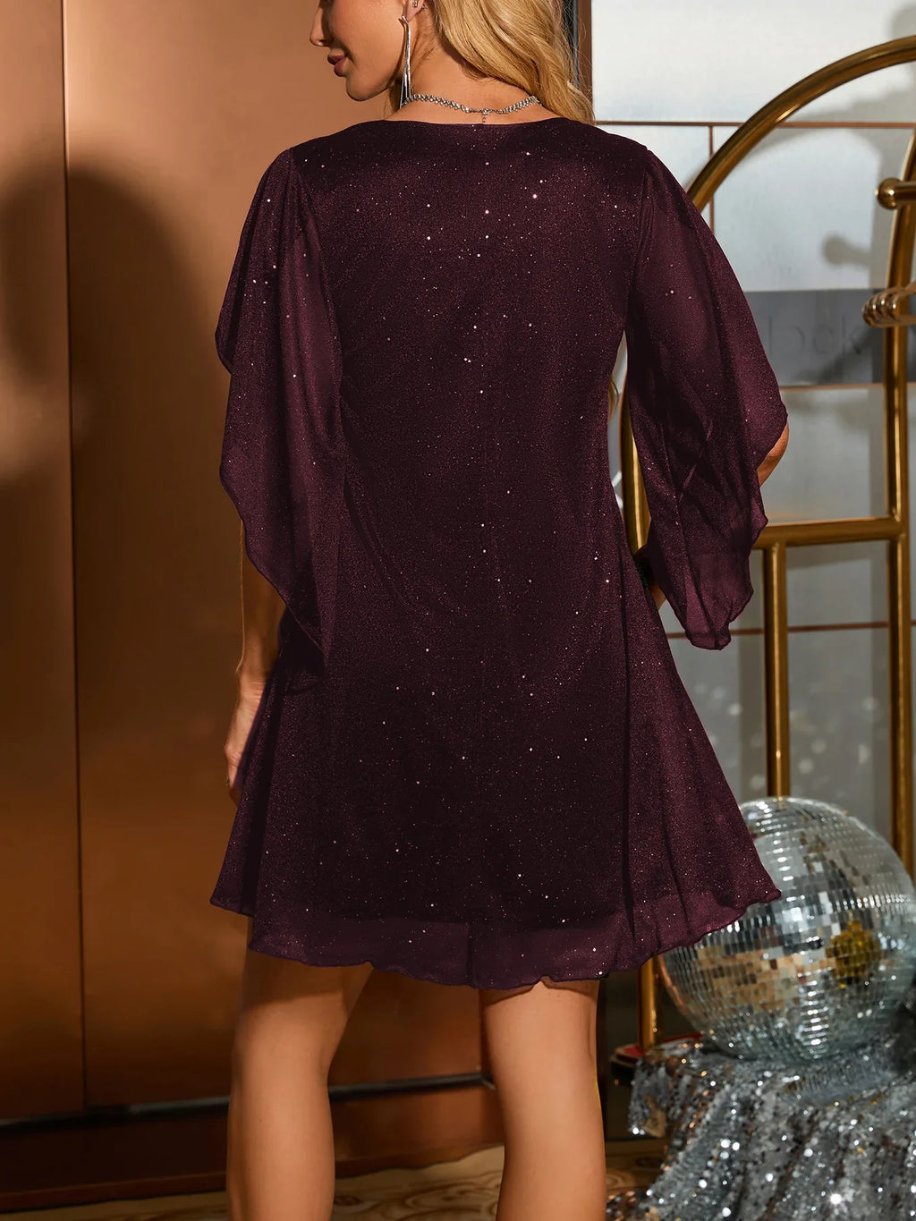 Women Summer Short Sleeve Dress V Neck Loose Fit Black