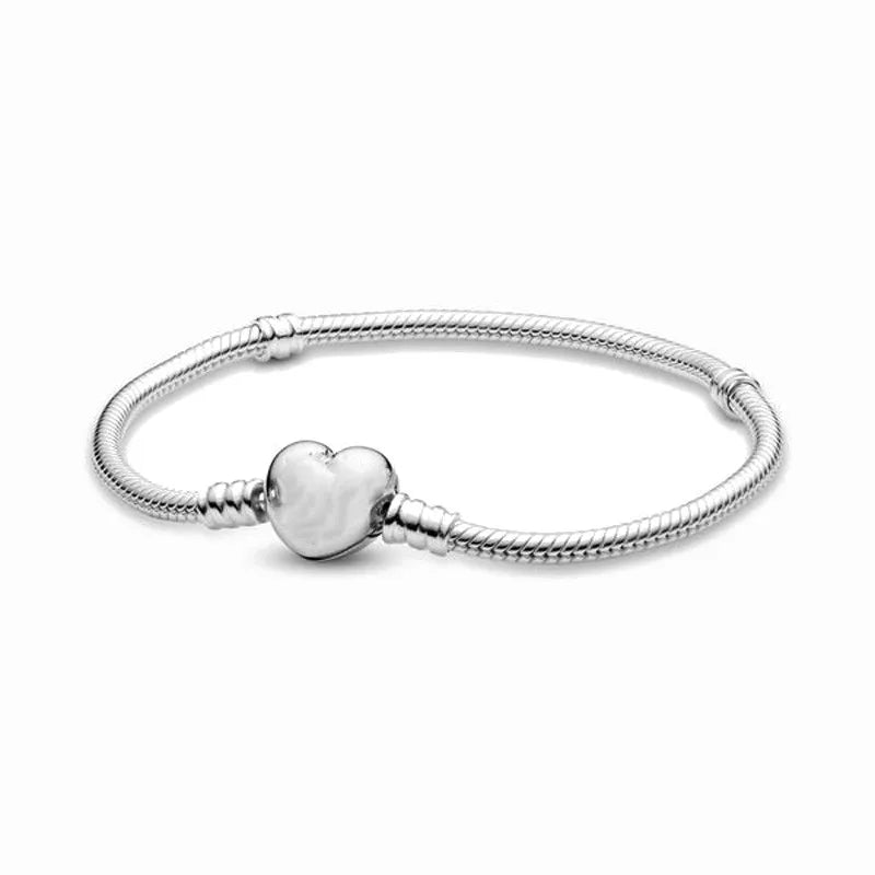 925 Sterling Silver Heart Star Clasp Clip Snake Chain Bracelet 16-21cm Charm Jewelry Accessories