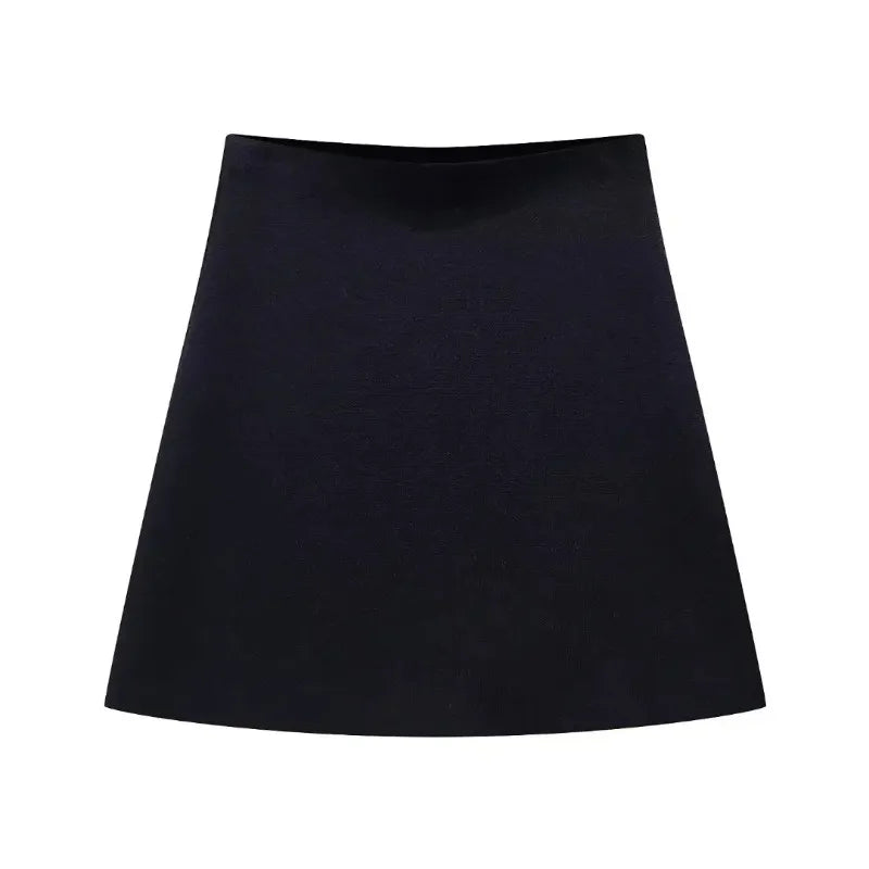 Women's Knit Tailored Cardigan and Skirt Set V-Neck Long Sleeve Jacket with High Waist Elastic A-Line Mini Skirt Stylish Two-Piece Outfit