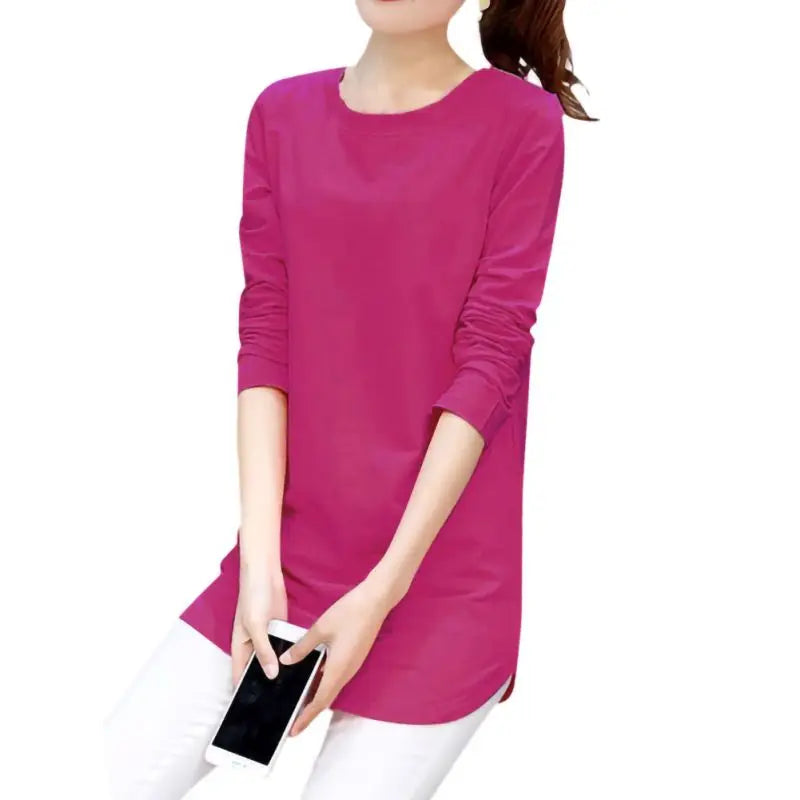 Women Slim Fit Long Sleeve Casual Blouse in Solid Colors