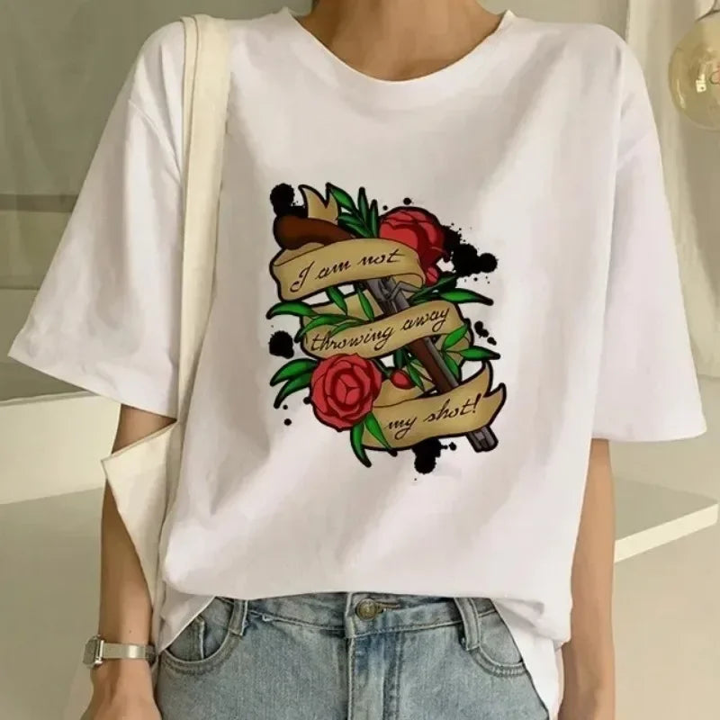 Pistola N Roses Hip Hop Street Style Punk Fashion T-Shirt for Women