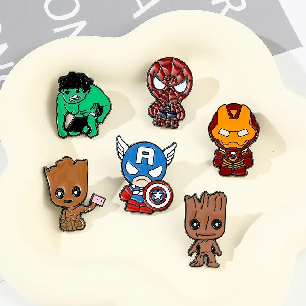 6 Pcs Creative Spider Man and Hulk Enamel Pins Set Unique Metal Badges for Backpacks and Clothing Jewelry