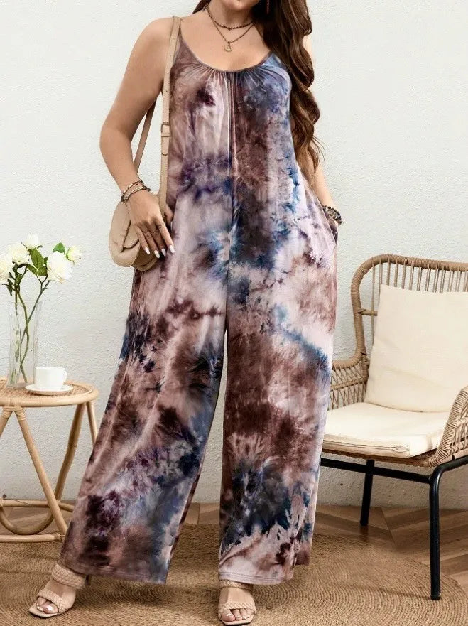 Summer Women's Printed Strap Vest Jumpsuit Casual Loose Fit Pants Stylish Lightweight Outfit
