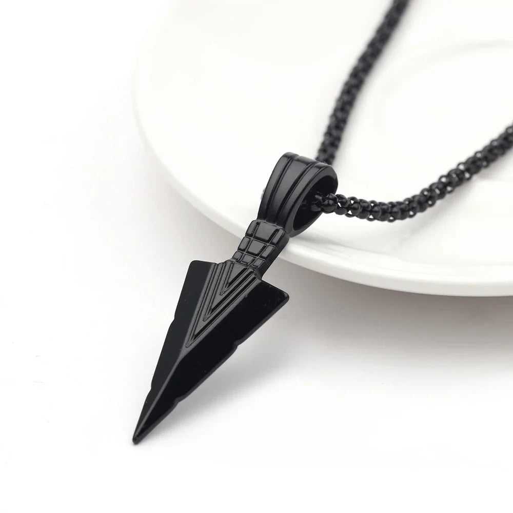 Men's Black Long Necklace with Arrow Pendant Hip Hop Jewelry Chain for Punk Rock Style