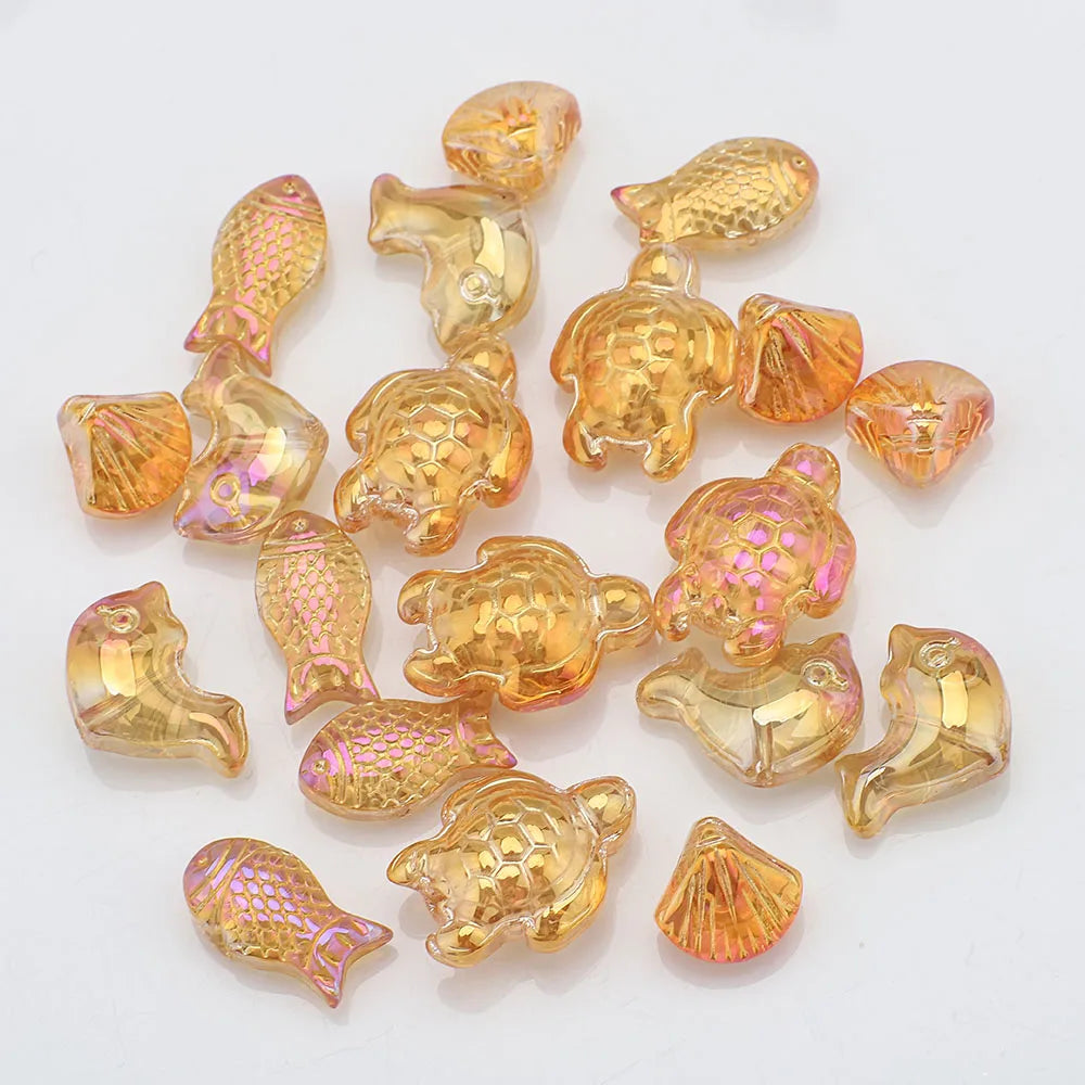 20 Pieces Mixed Shape Crystal Glass Beads for DIY Jewelry Making Including Starfish Snail Shell and Small Fish
