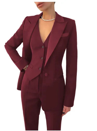 Black Women's 3 Piece Suit Set Blazer Vest Pants for Office