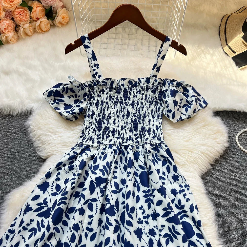 Floral Print Off Shoulder Summer Beach Dress For Women