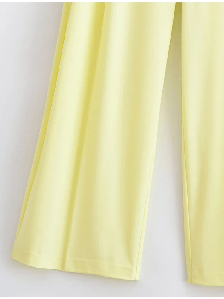 Women Summer Two-Piece Set Solid Halter Camisole Top and Trouser Outfit Elegant Street Style Clothing