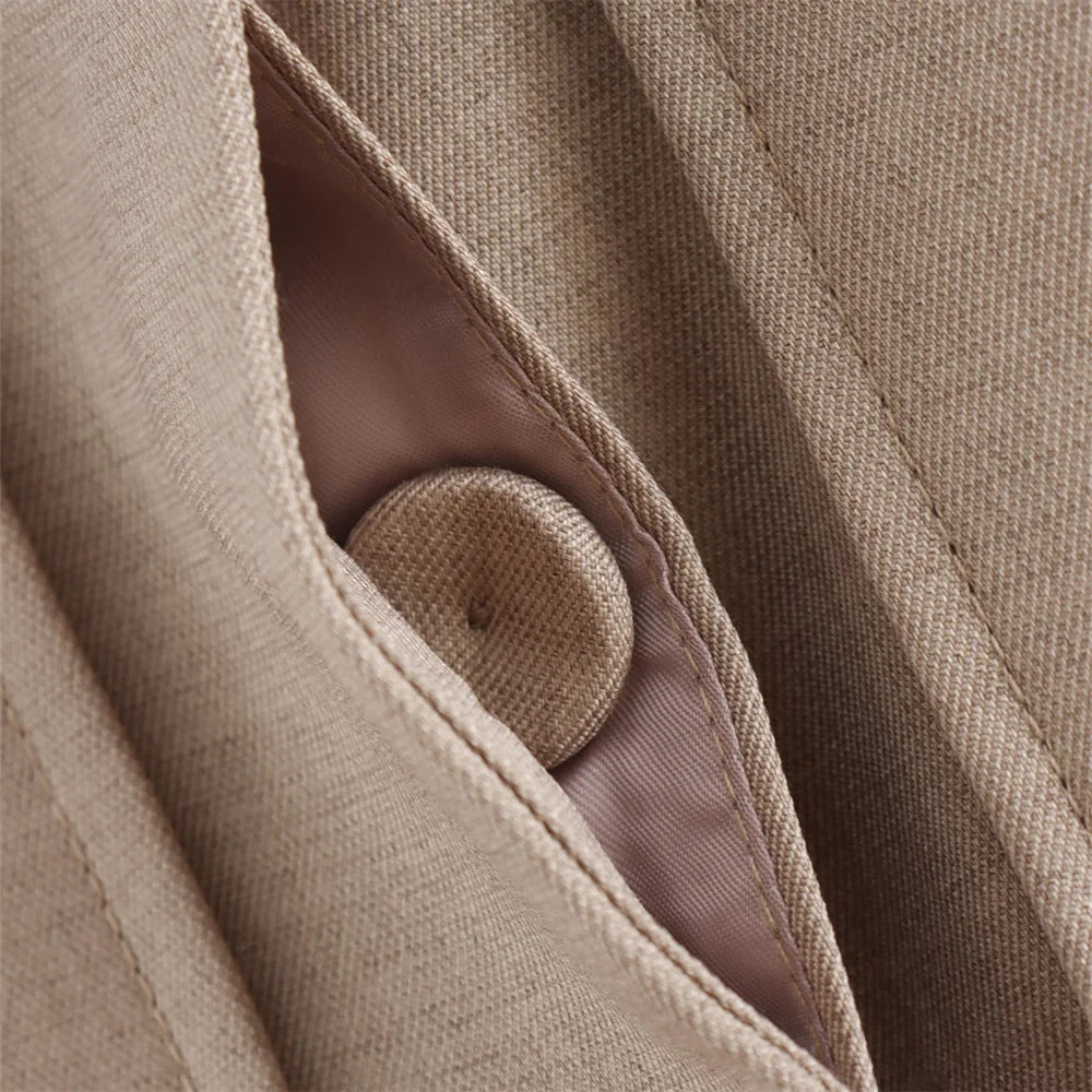 Women's Fashion Casual Double Pocket Coat and High Waist Wide Leg Pants Set