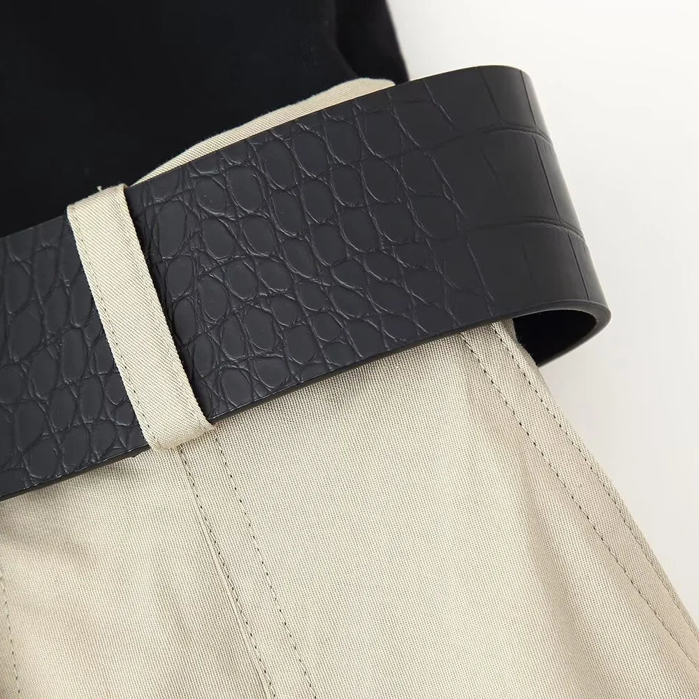 Women's Casual Dress With Belt Splicing Design Lightweight