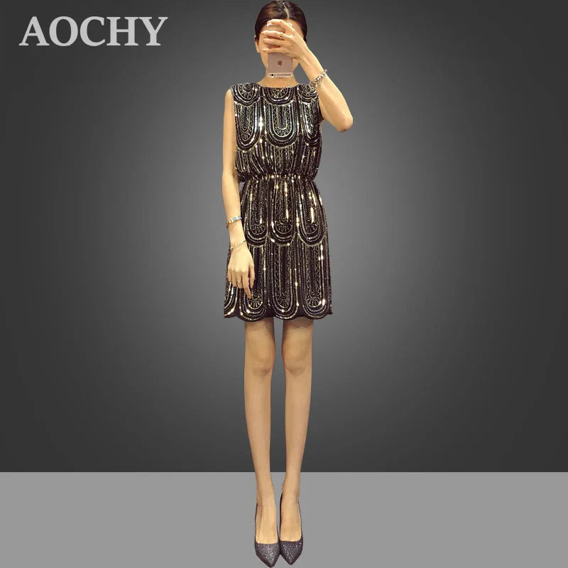 Sequin Mini Dress For Women Sleeveless Party Dress Casual