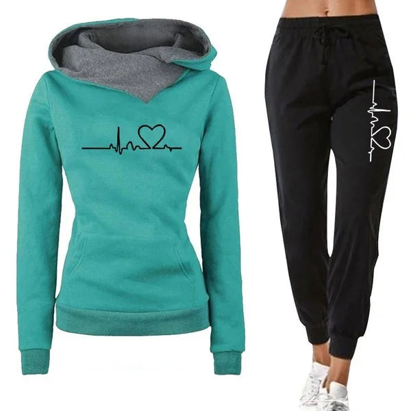Warm Women's Tracksuit Set with Hooded Sweatshirt and Jogger Pants for Casual Sportswear