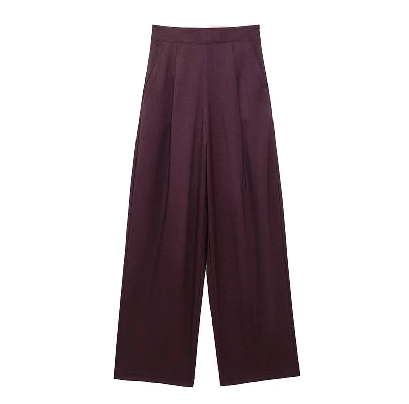 Women's Spring Two Piece Suit Set with Loose Fit Blazer and Wide Leg Pleated Trousers, Casual Chic Ensemble with Belt and Button Detail