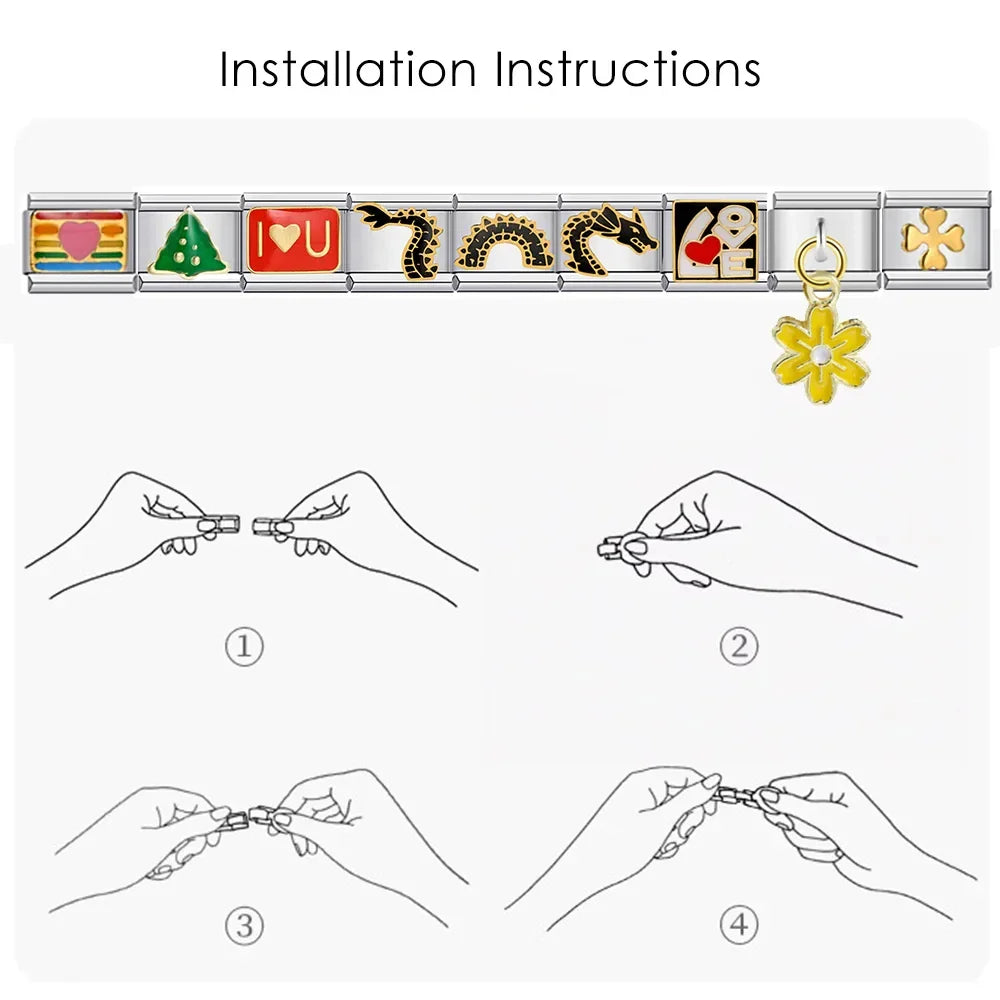 Women's DIY 9mm Italian Elastic Charm Bracelet Stainless Steel Fashion Bangle