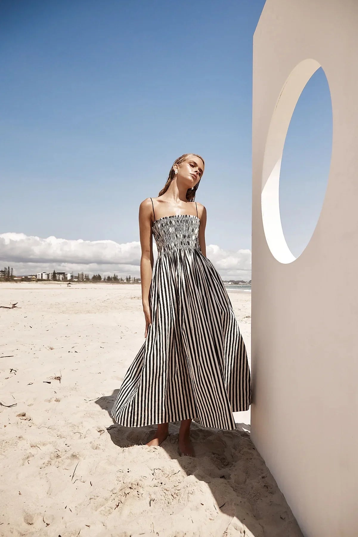 Boho Spaghetti Strap Maxi Dress With Stripe Pattern