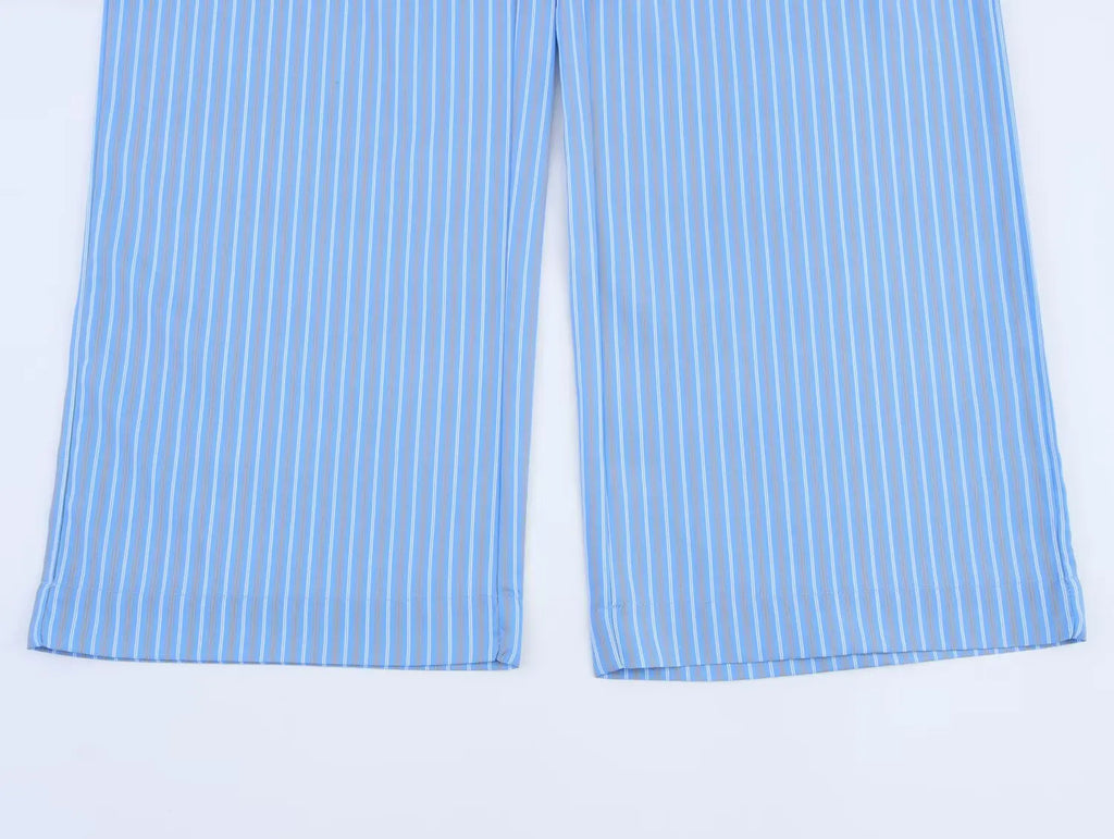 Asymmetric Striped Vest Pants Suit for Women with Round Neck Sleeveless Top and Elastic Waist Pants, Casual Chic Outfit for Spring and Summer