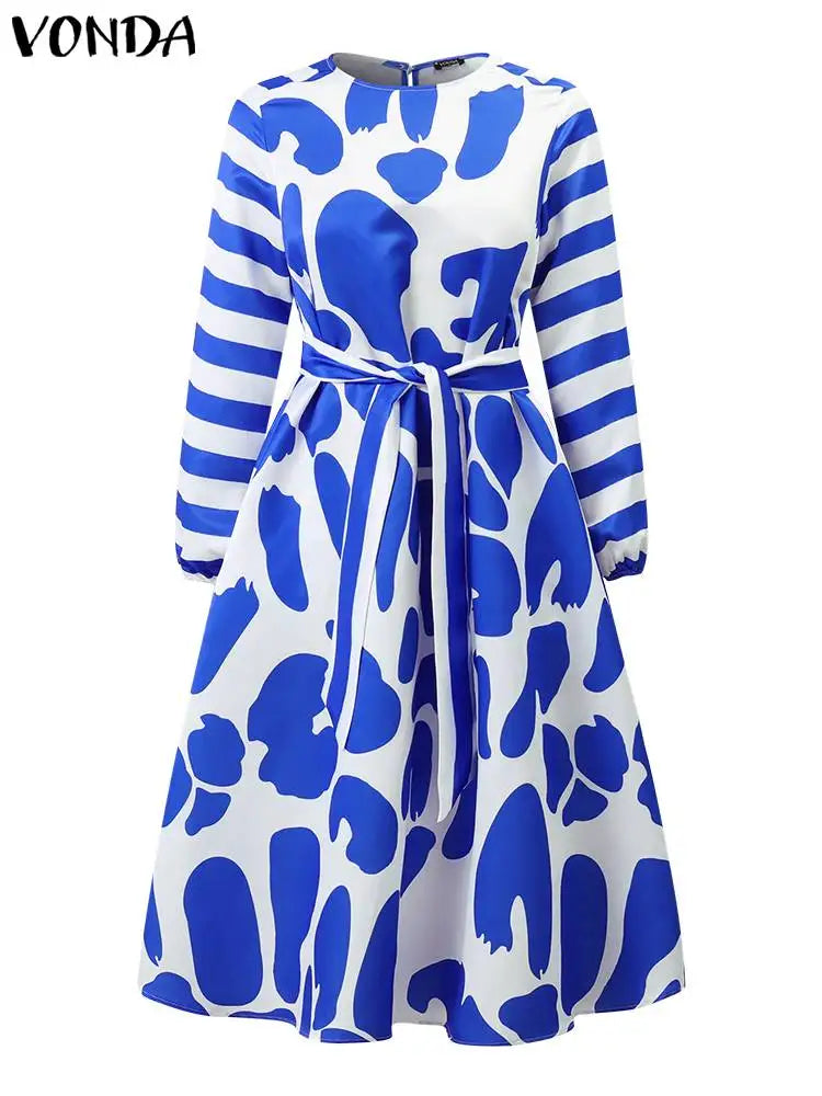 Satin Silk Long Sleeve Belted Party Dress for Summer