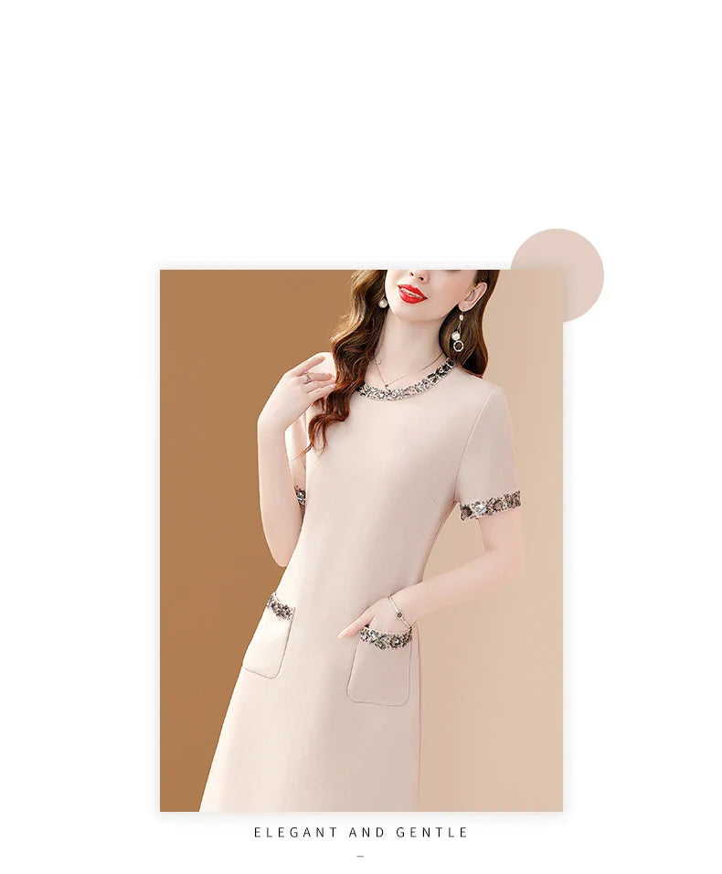 Elegant O Neck Embroidered A Line Dress For Women Office