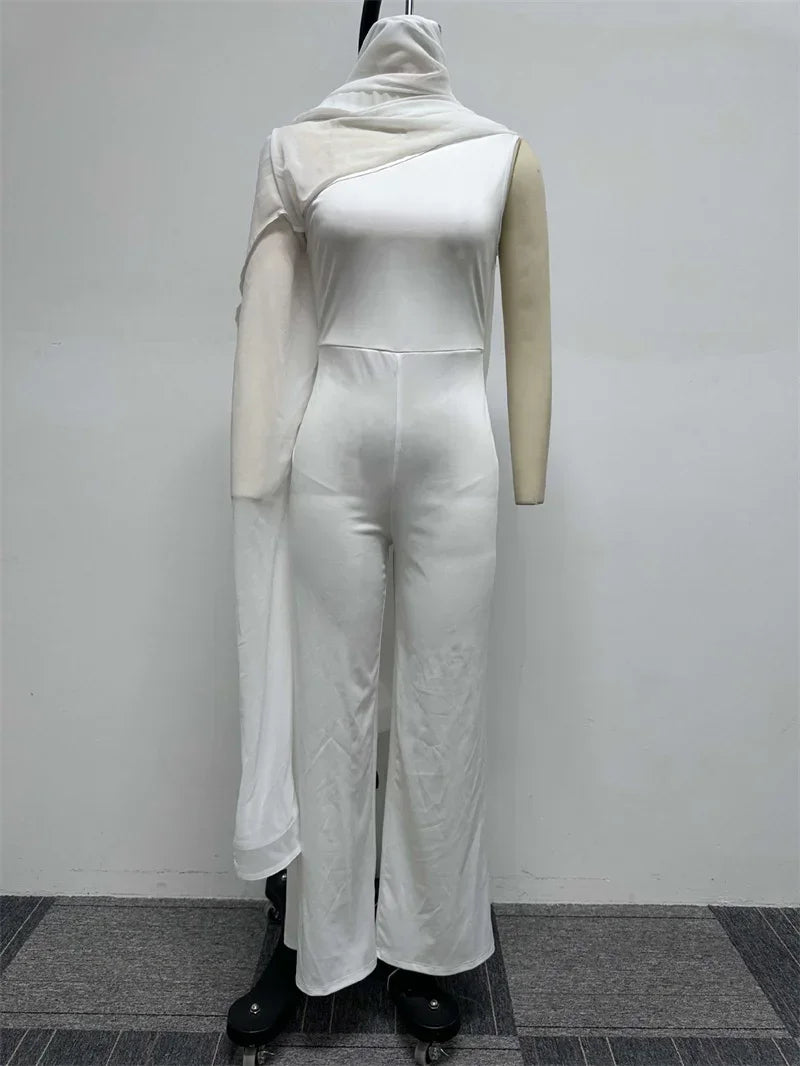 Elegant Chiffon One Shoulder Wide Leg Jumpsuit for Women Evening Party Birthday Romper Overalls Stylish One Piece Combinaison Femme