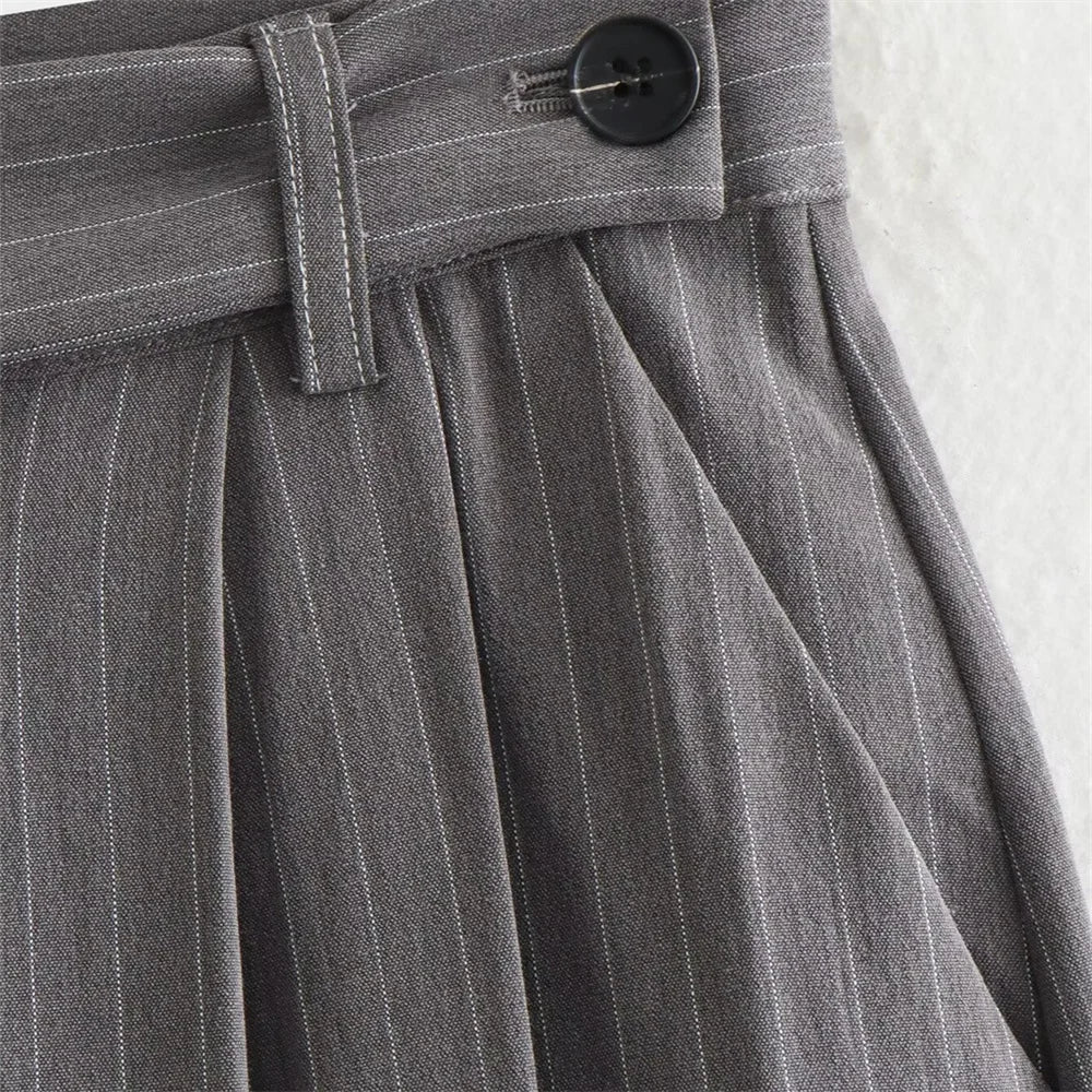 Women's Fashion Casual Striped Suit Jacket and Wide Leg Pants Set for Effortless Commuter Style