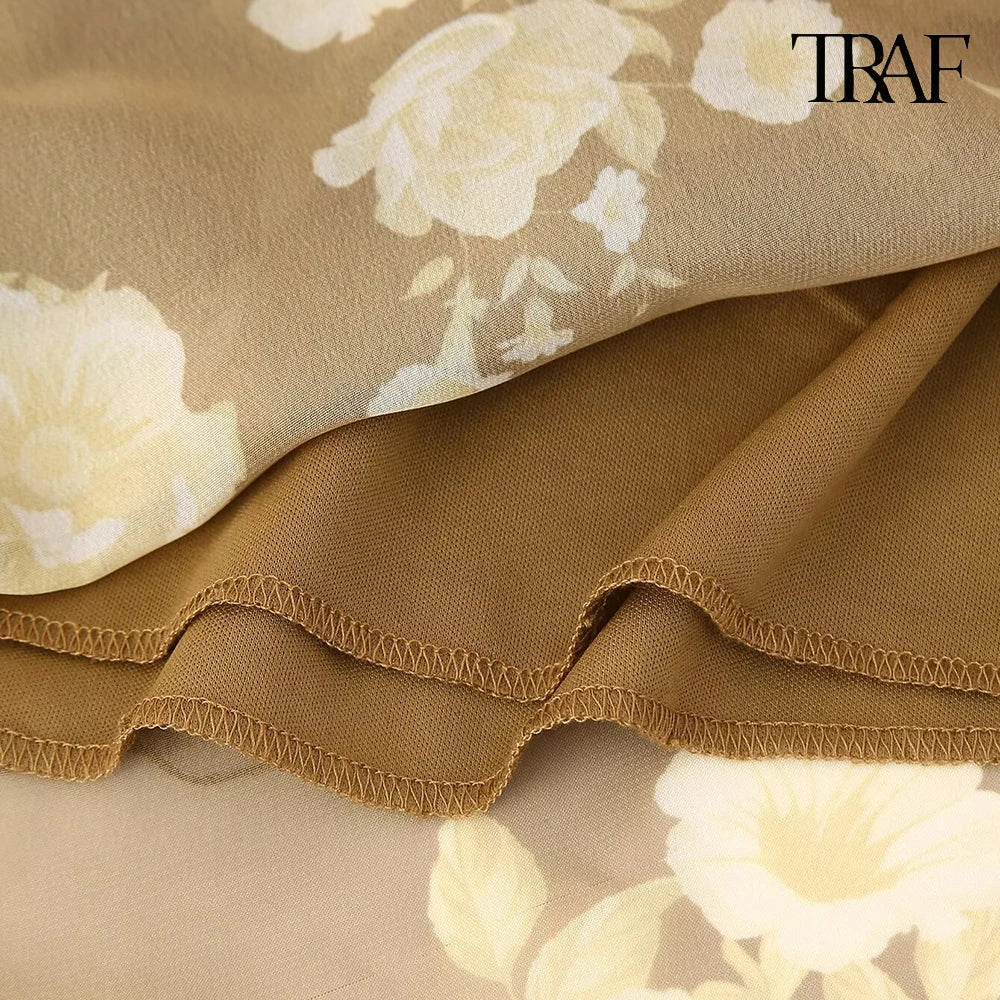 French Chic Halter Dress With Double Ruffles And V Neck