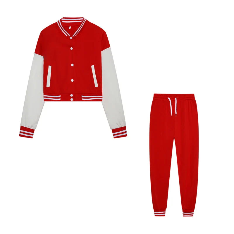 Women's Stitching Baseball Jacket Two-Piece Sports Suit