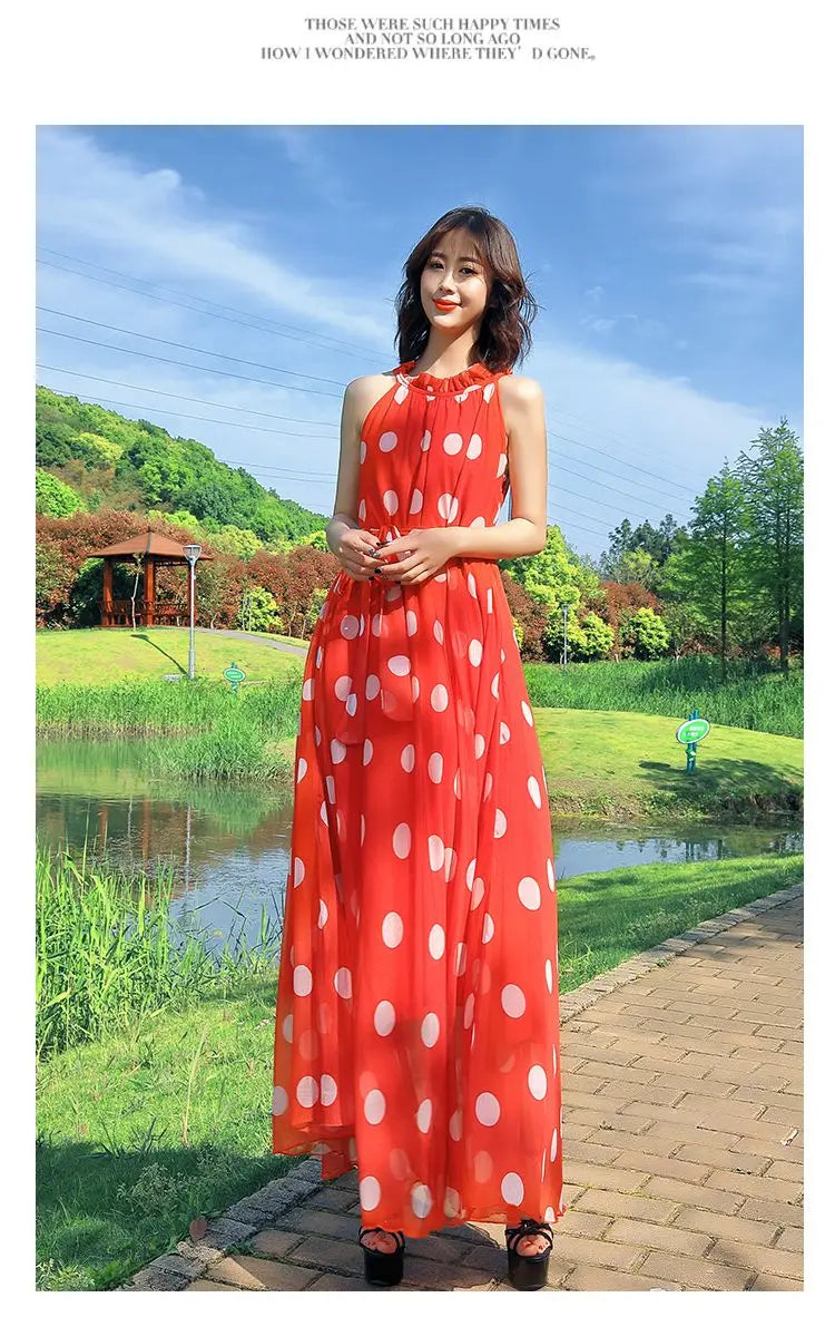 Polka Dot Maxi Dress Korean Style For Women Plus Size