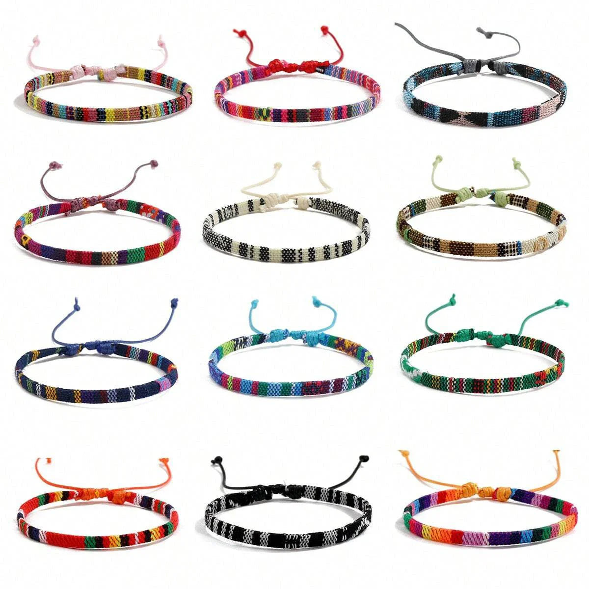 12pcs Boho Beach Bracelets Set Handmade Braided Jewelry for Men and Women