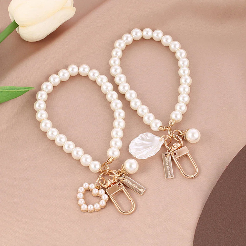 Cute Pearl Keychain for Women and Girls Shiny Pearl Bead Charm Accessory for Phone Bag Backpack and Car Keys