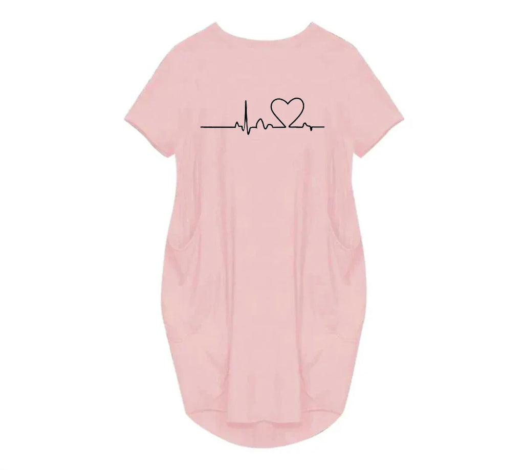 ECG Print Dress for Women Loose Casual Plus Size Summer