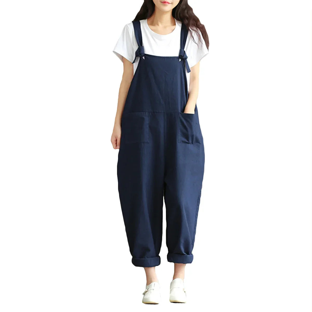 Casual Loose Fit Solid Strap Jumpsuit with Pockets Women's Plus Size Harem Dungaree Overalls 5XL