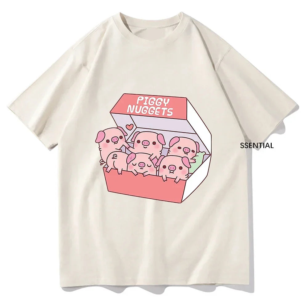 Cute Pig Piggy Nuggets T Shirt for Men and Women Vintage Aesthetic Cotton Classic Unisex Streetwear Soft Clothes