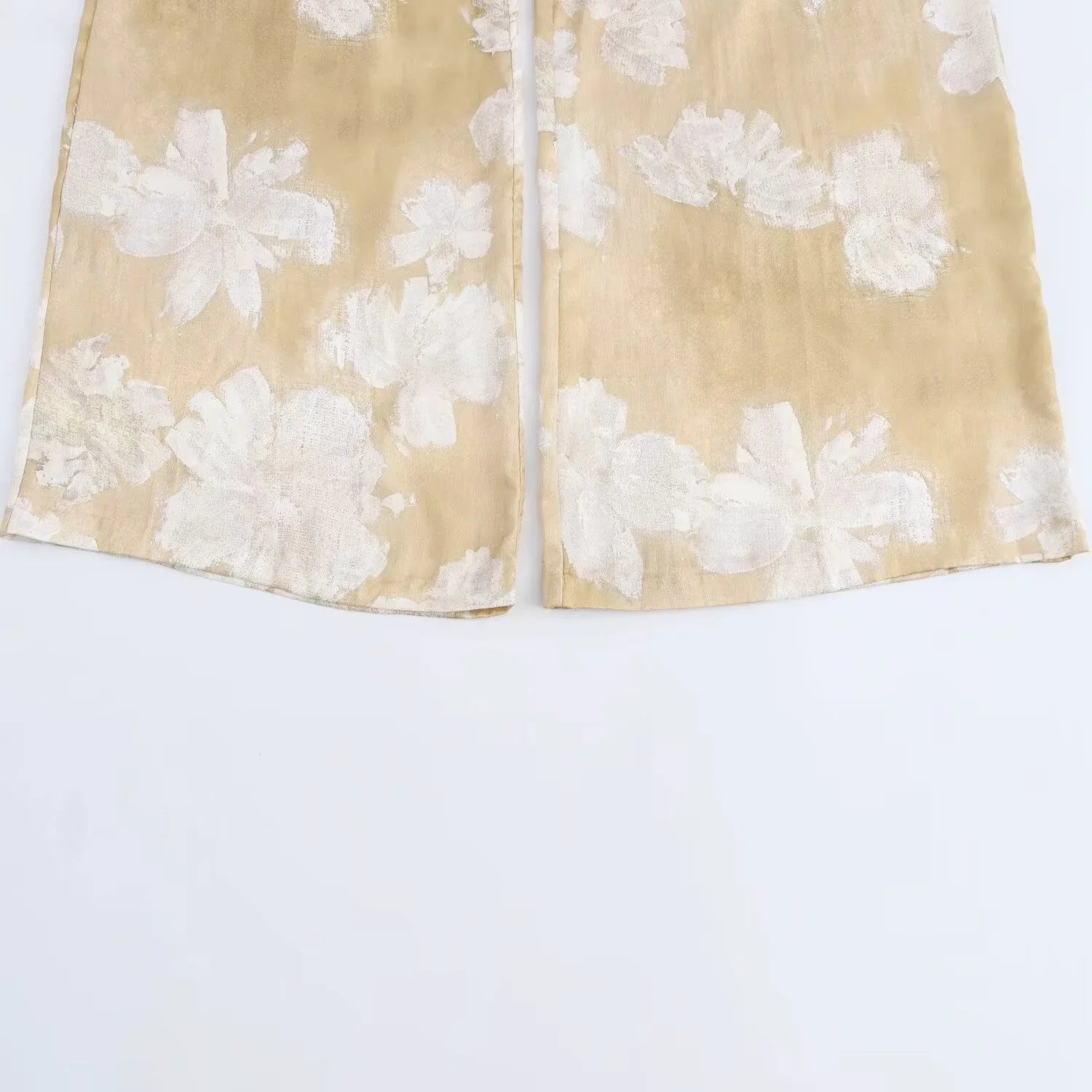 Silk Satin Flower Print Long Sleeve Shirt and Pants Set for Women