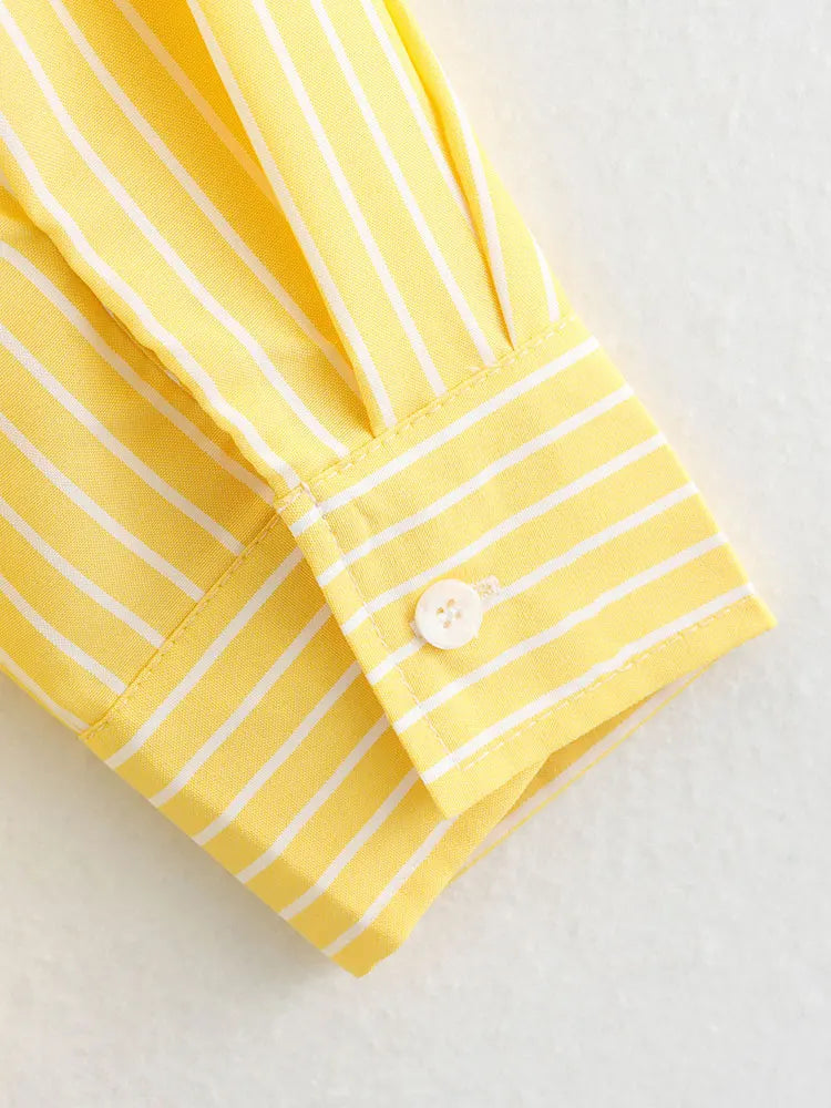 Elegant Stripe Long Sleeve Casual Shirt for Women Lapel Collar Single-Breasted Loose Slim Blouse Top Streetwear