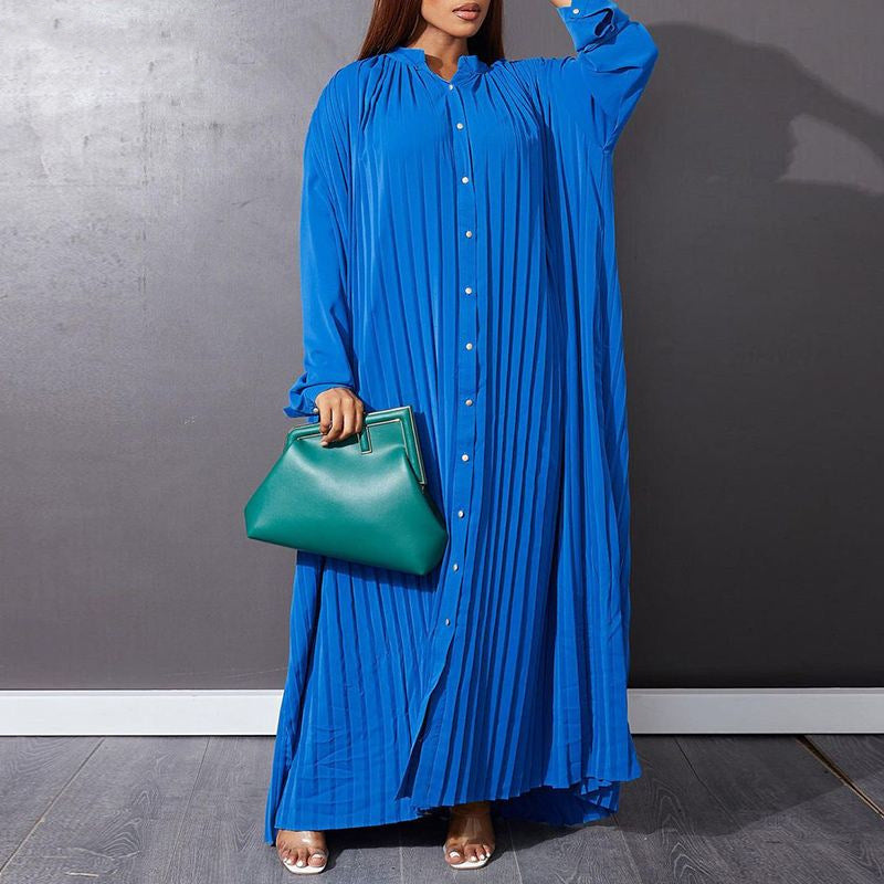 Plus Size Pleated Long Sleeve Dress For Autumn And Winter