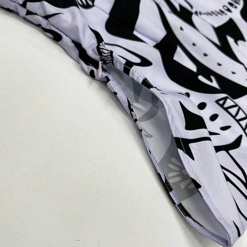 Women Long Printed V Neck Pleated Dress With Slit