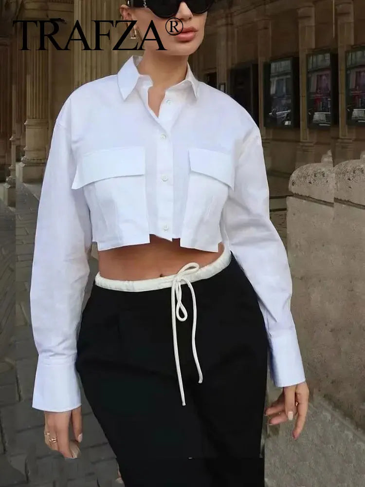 Women's Casual Long Sleeve Solid Blouse with Pockets Loose Fit Versatile Office Shirt Top