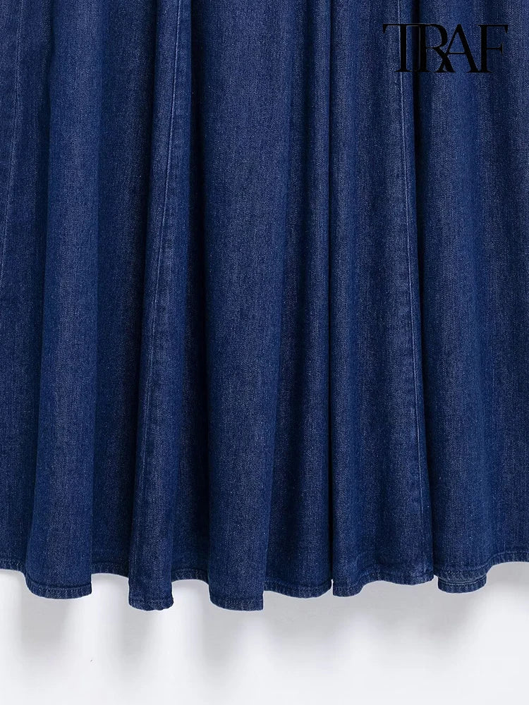 Denim Sheath Party Dress With Drawstring Navy Back Zipper