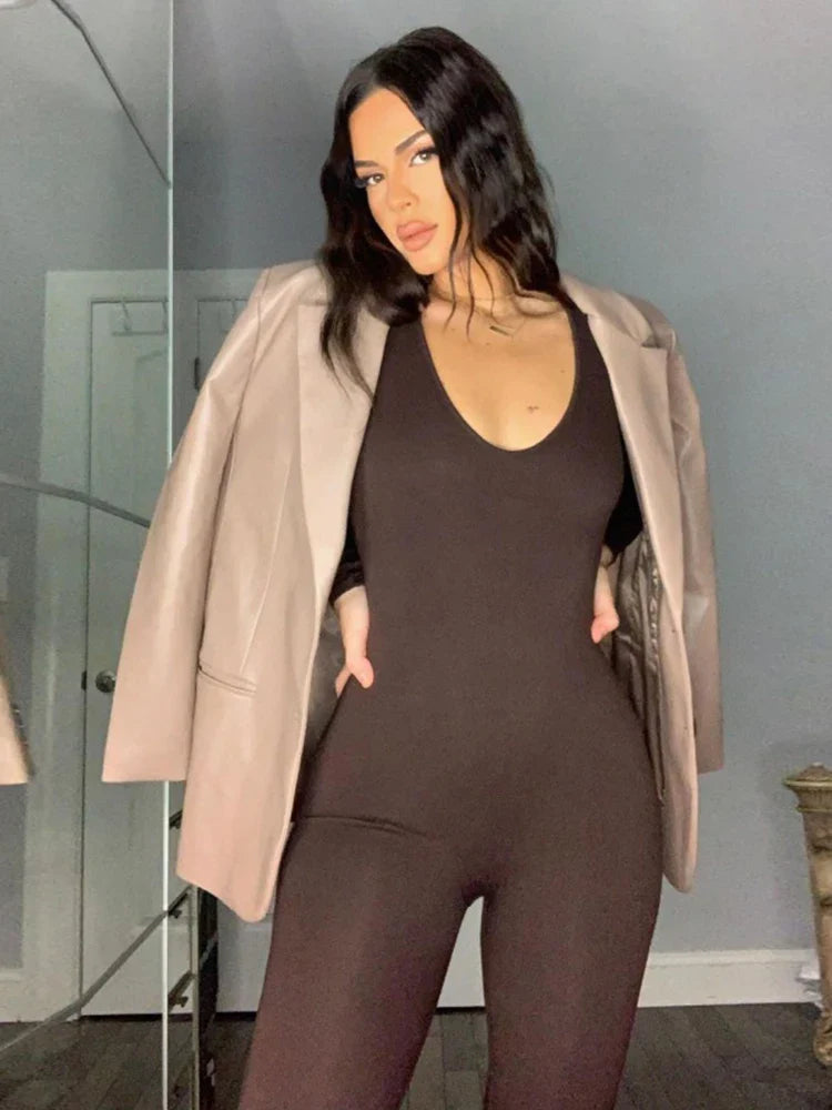 Sexy Black Long Sleeve Bodycon Jumpsuit for Women Slim Fit Casual Streetwear Skinny Romper