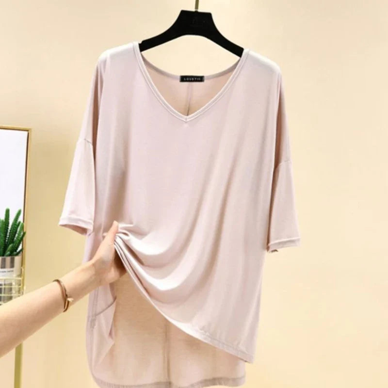 Solid Color Basic Short Sleeve Womens V Neck T Shirt Casual Cotton Tee for Summer