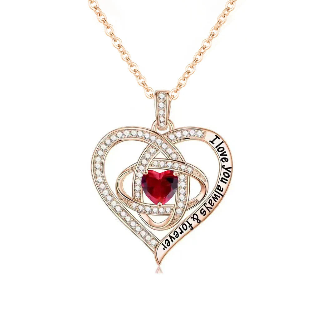 Luxury Red Zircon Pendant Necklace with Rose Flower Gift Box for Girlfriend Romantic Jewelry Gift